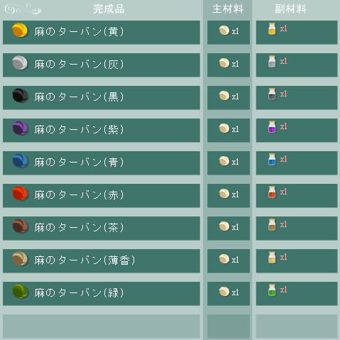 麻のターバンの合成リスト