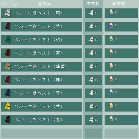 ベルト付きベストの合成リスト