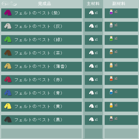 フェルトのベストの合成リスト