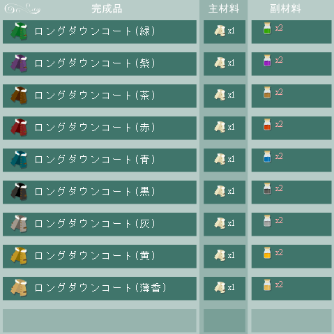 ロングダウンコートの合成リスト