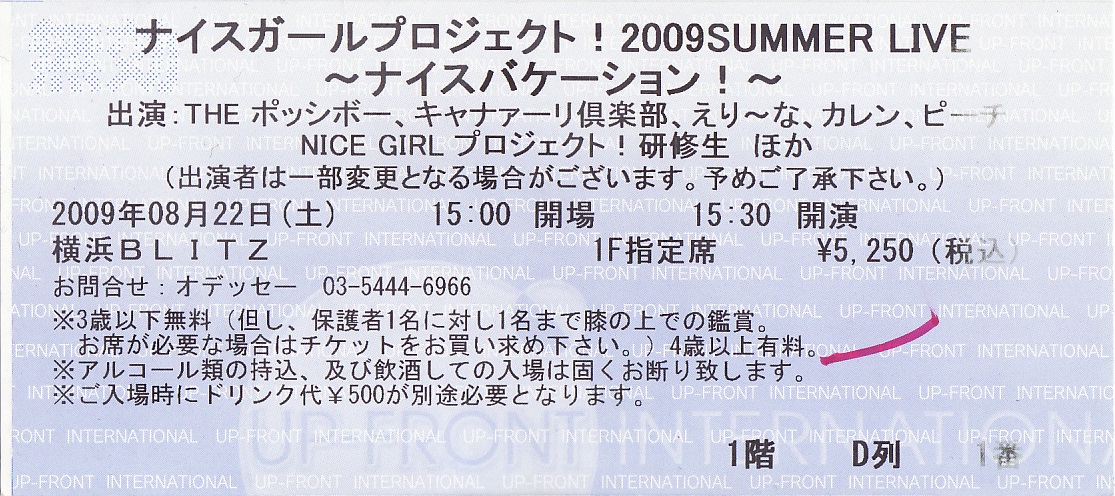 ナイスガールプロジェクト 2009 Summer Live ナイスバケーション チケット半券 有志配布チラシ アイドルフライヤー列伝