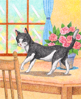 動物イラスト - テーブルの上の猫