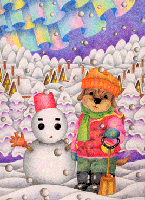 ［動物イラスト - 雪山で遊ぶ子犬］