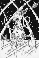 モノクロームイラスト（ペン画） - 星ねずみ
