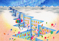 建物イラスト（トリックアート） - 「氷河の街」