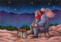 天使犬（色鉛筆画） - 「寒い夜」