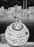 モノクロームイラスト（鉛筆画） - 「祈り」