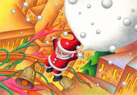 クリスマスイラスト（色鉛筆画） - 「やってきたサンタクロース」