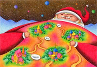 クリスマスイラスト（色鉛筆画） - 「街になったサンタクロース」