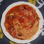 ナスとシメジのトマトソースパスタ