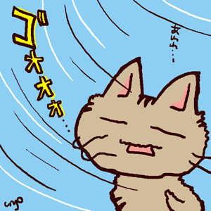 ものすごい強風 猫天堂絵日記