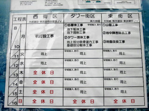 ８月１０〜１６日までの工程表