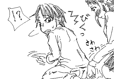 ひかり、手の甲で陽子の臀部をさわる　 陽子：！？