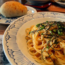 じゃがいもと枝豆のめんたいクリームスパ