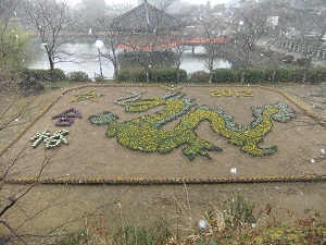 雪の安倍文殊院　ジャンボ花絵