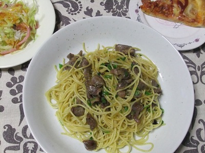 砂肝の塩麹パスタ