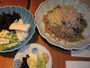 炭火焼コースのなめこ蕎麦