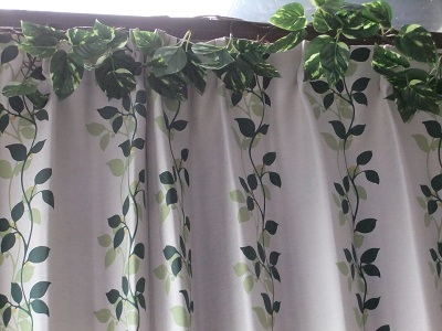 遮光カーテンとポトスのガーランド