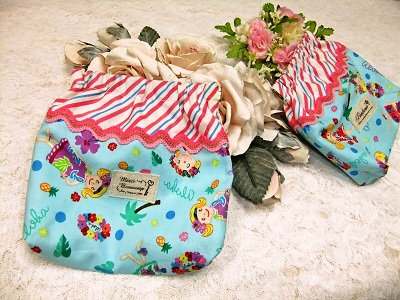 Mサイズ　水色×ストライプ