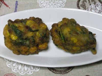 納豆とコーンの落とし揚げ