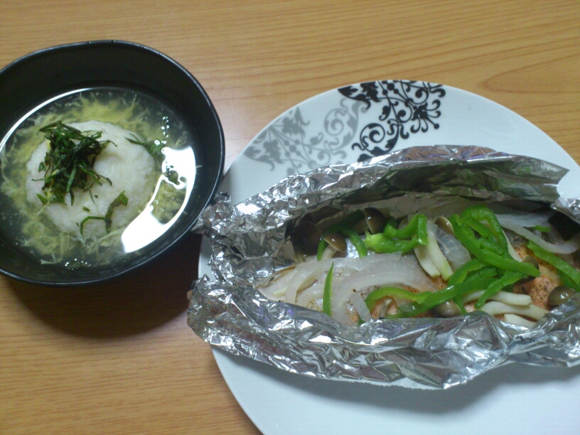 蓮根つみれ汁＆鮭のホイル焼き