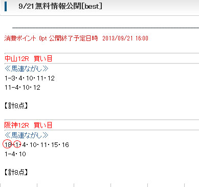 ベストレコード9月21日的中買い目