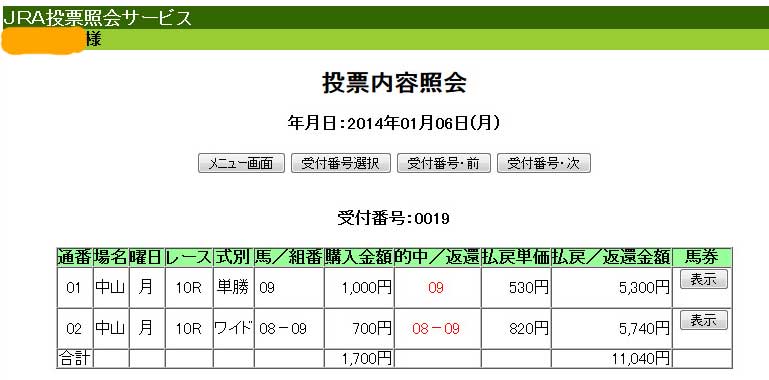 1月6日の無料情報的中