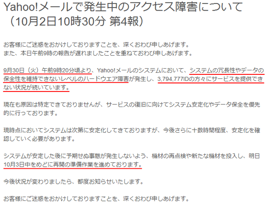 Yahoo!メール障害