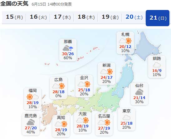 6月21日の天気予報