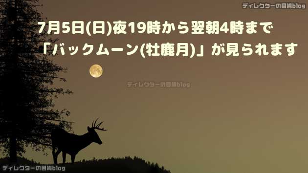 7月5日(日)夜19時から翌朝4時まで「バックムーン(牡鹿月)」が見られます"