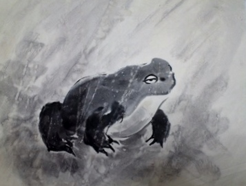 水墨画 日本画 動物 爬虫類 カエル キノコ 絵画 作家「Trypo」 www