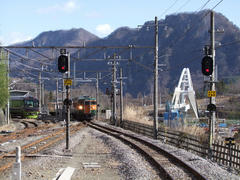 高架橋と交わり、長野原草津口駅に進入