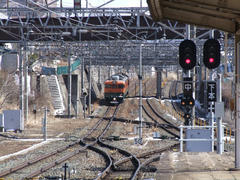 小諸駅から、軽井沢方向を望む…一番右の線路が小海線