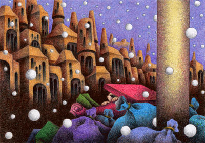 Fairy tale Illustration “Snow Cat”, Images and Pictures - 「Town where it snows」