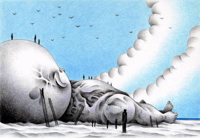 Science fiction Illustration, Images and Pictures - 「Drowned giant」