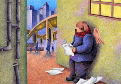 Fairy tale Illustration “Angel Dog”, Images and Pictures - 「Gray morning」