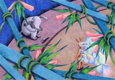 Fairy tale Illustration “Snow Cat”, Images and Pictures - 「Rhino that is worried」