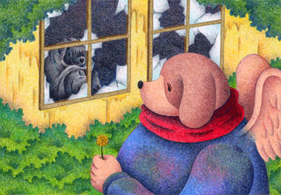 Fairy tale Illustration “Angel Dog” Illustration, Images and Pictures - 「Cracking window」