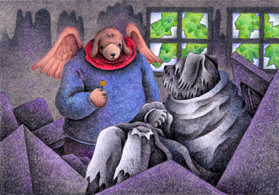 Fairy tale Illustration “Angel Dog” Illustration, Images and Pictures - 「Conversation with a man」