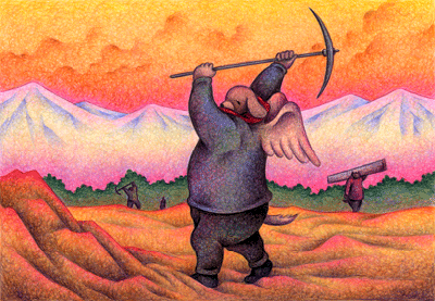 Fairy tale Illustration “Angel Dog” Illustration, Images and Pictures - 「A working man」