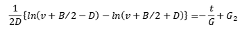 1/(2D){ln(v+B/2-D)-ln(v+B/2+D)}=-t/G+G2
