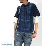 インディゴ絞り抜染　鹿の子ポロ