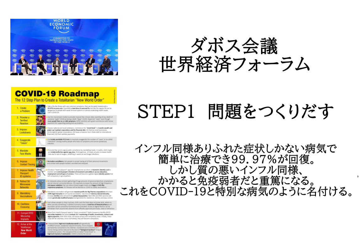 ダボス会議 世界経済フォーラム CORONAVIRUSNWOCOVID-19 Roadmap: 12 Step Plan To Create A Totalitarian New World Order