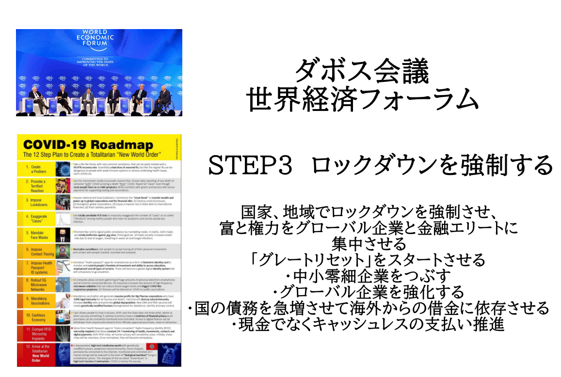 ダボス会議 世界経済フォーラム CORONAVIRUSNWOCOVID-19 Roadmap: 12 Step Plan To Create A Totalitarian New World Order