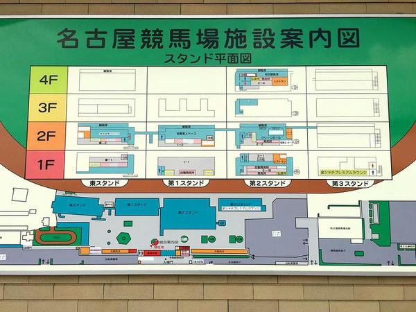 総合案内所に掲げられた名古屋競馬場施設案内図