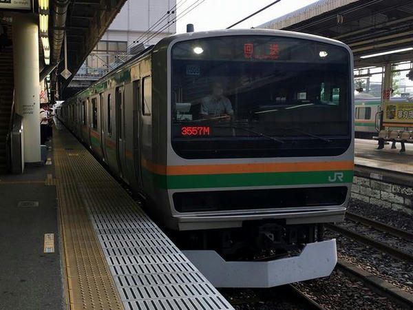 宇都宮駅に入ってきた湘南新宿ライン上り普通列車（になる回送列車）