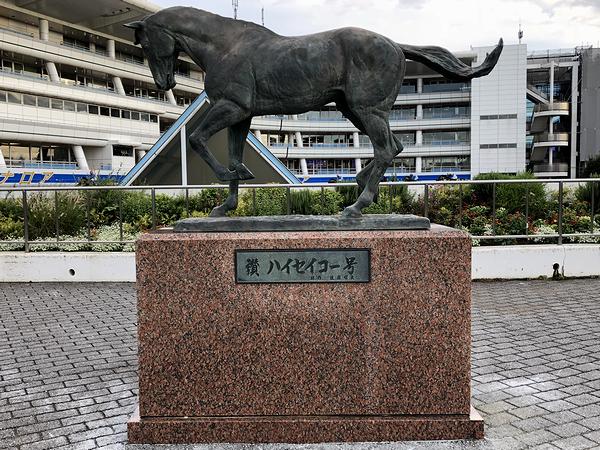 パドック近くにあるハイセイコー馬像