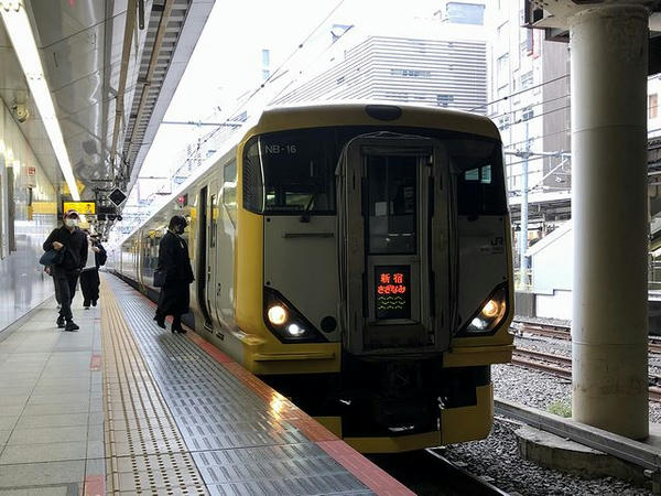 新宿駅に停車中の特急新宿さざなみ3号（先頭車）