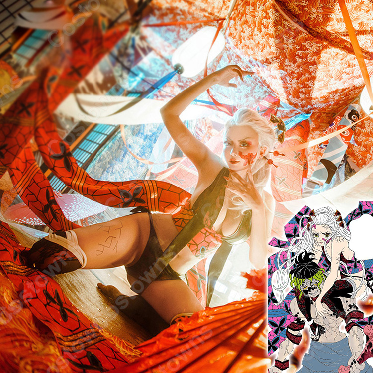 堕姫 コスプレ衣装 『鬼滅の刃』十二鬼月 上弦陸 だき セクシー 特攻服 人気 アニメ 仮装 コスチューム セット-66