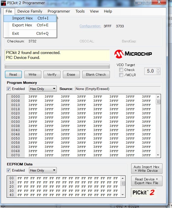 左上のImport Hexをクリック